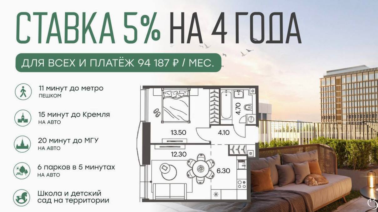 СТАВКА 5% ДЛЯ ВСЕХ И ВЫГОДА 5,8 МЛН ₽: Платёж 94 187 ₽ / мес. 🚀